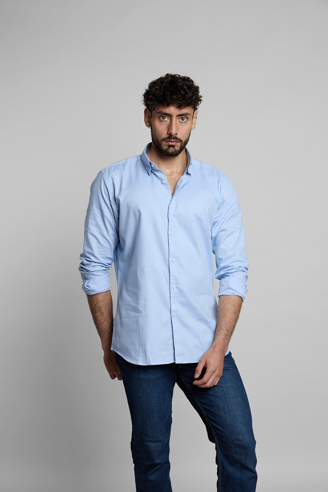 Camisa herringbone azul claro