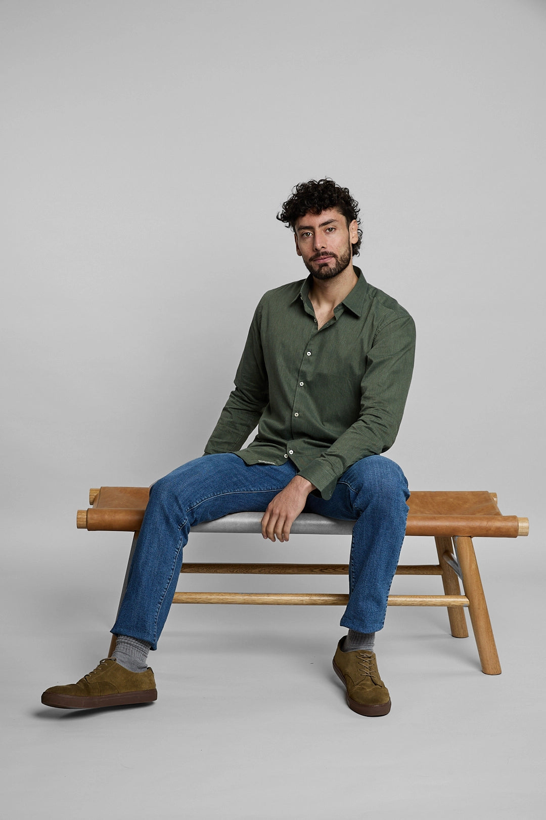 Camisa twill peach verde
