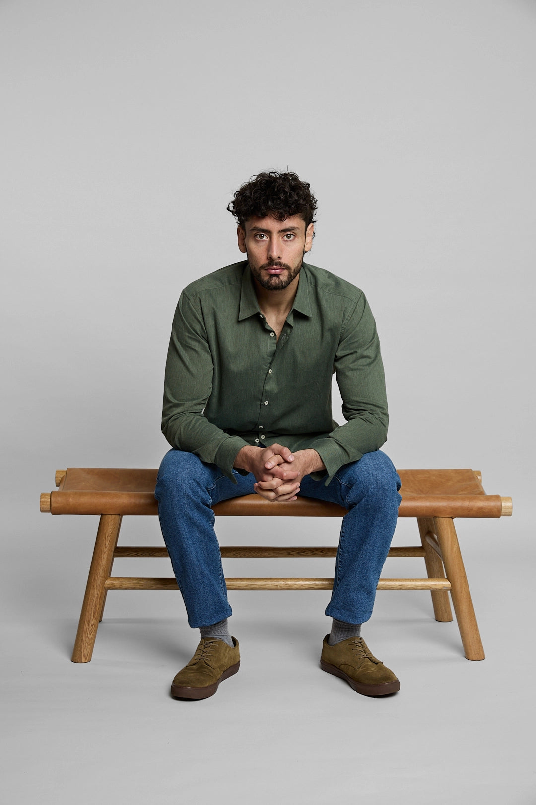 Camisa twill peach verde