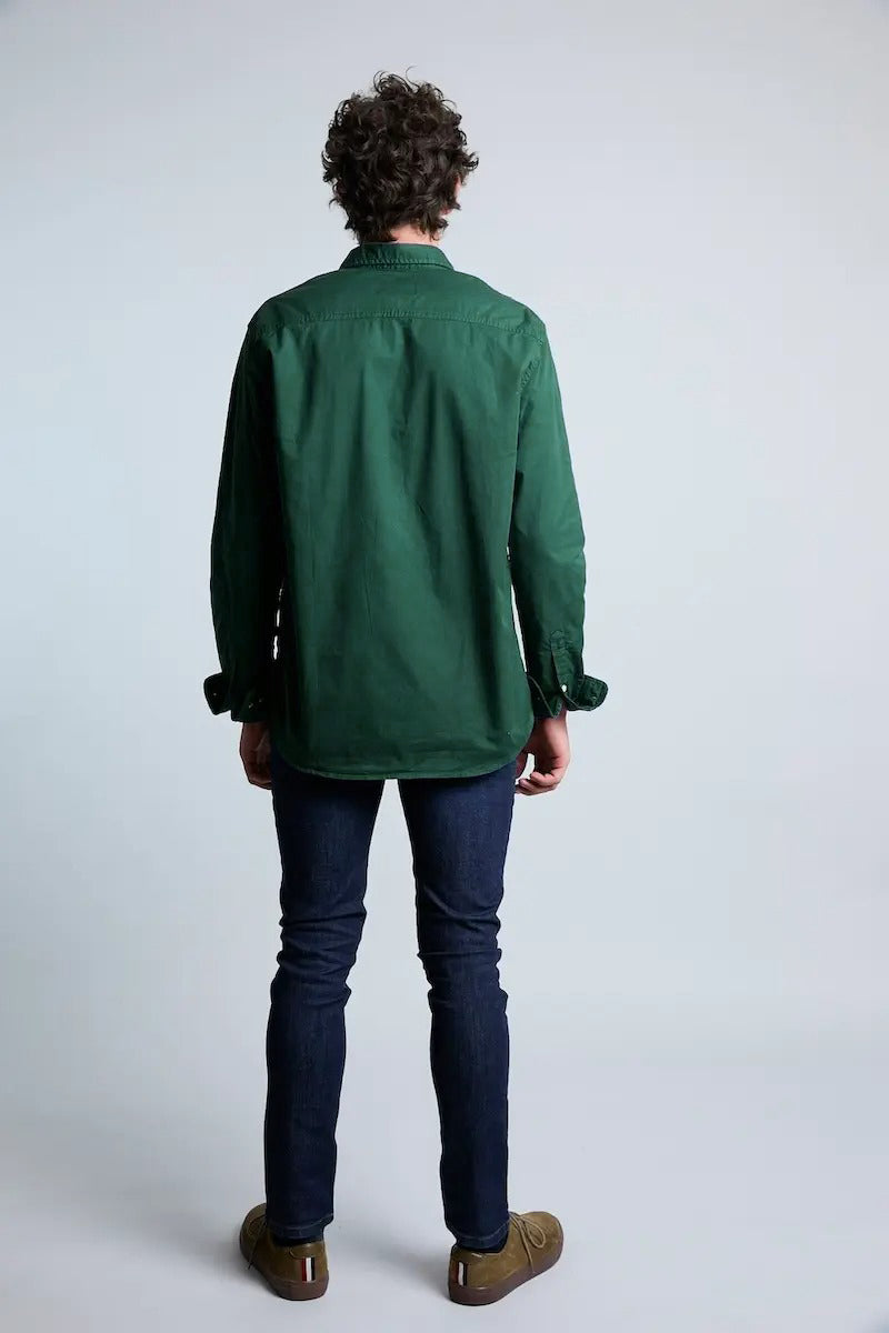 Camisa hombre algodón regular fit manga larga color verde oscuro
