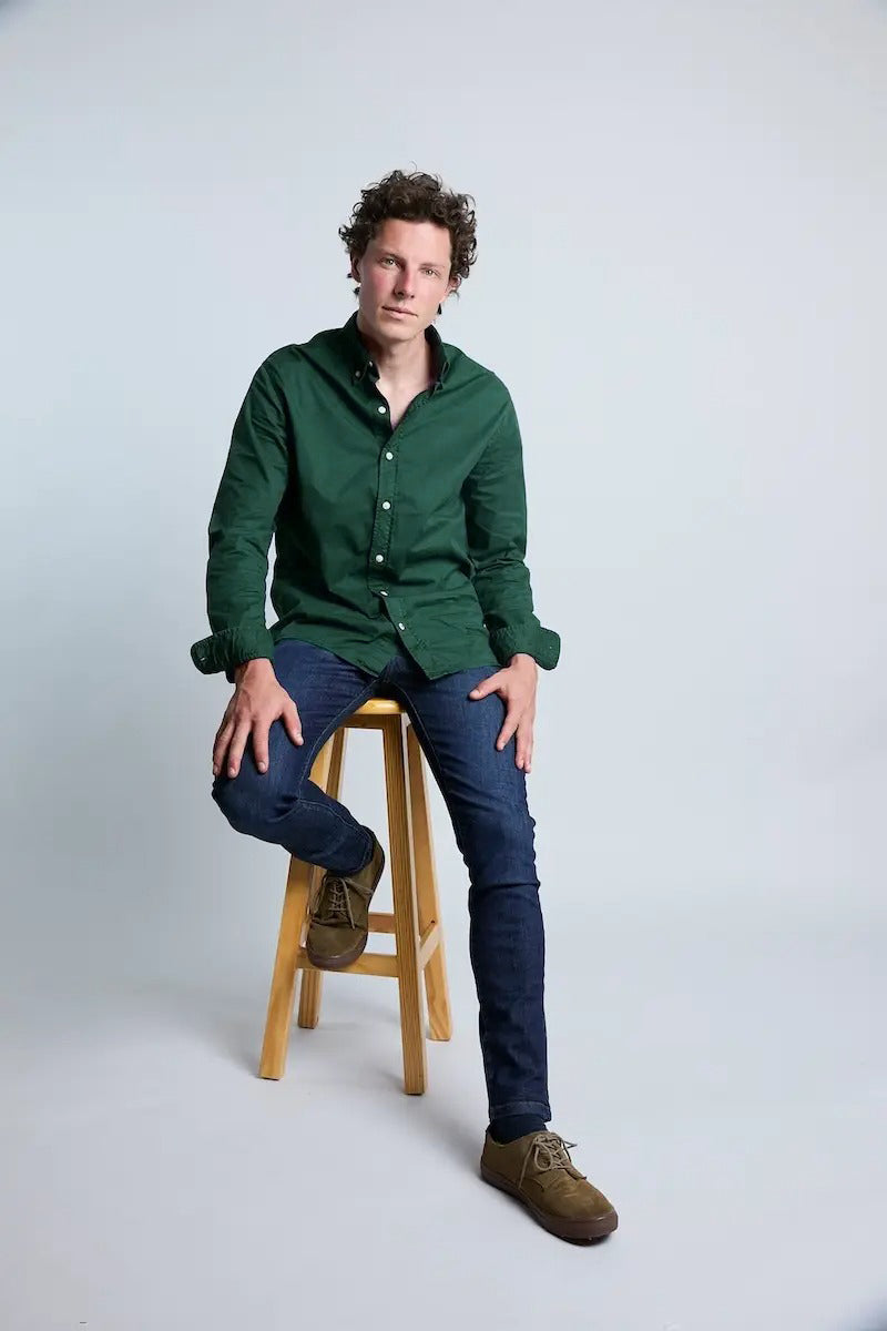 Camisa hombre algodón regular fit manga larga color verde oscuro