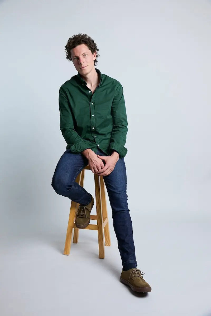Camisa hombre algodón regular fit manga larga color verde oscuro