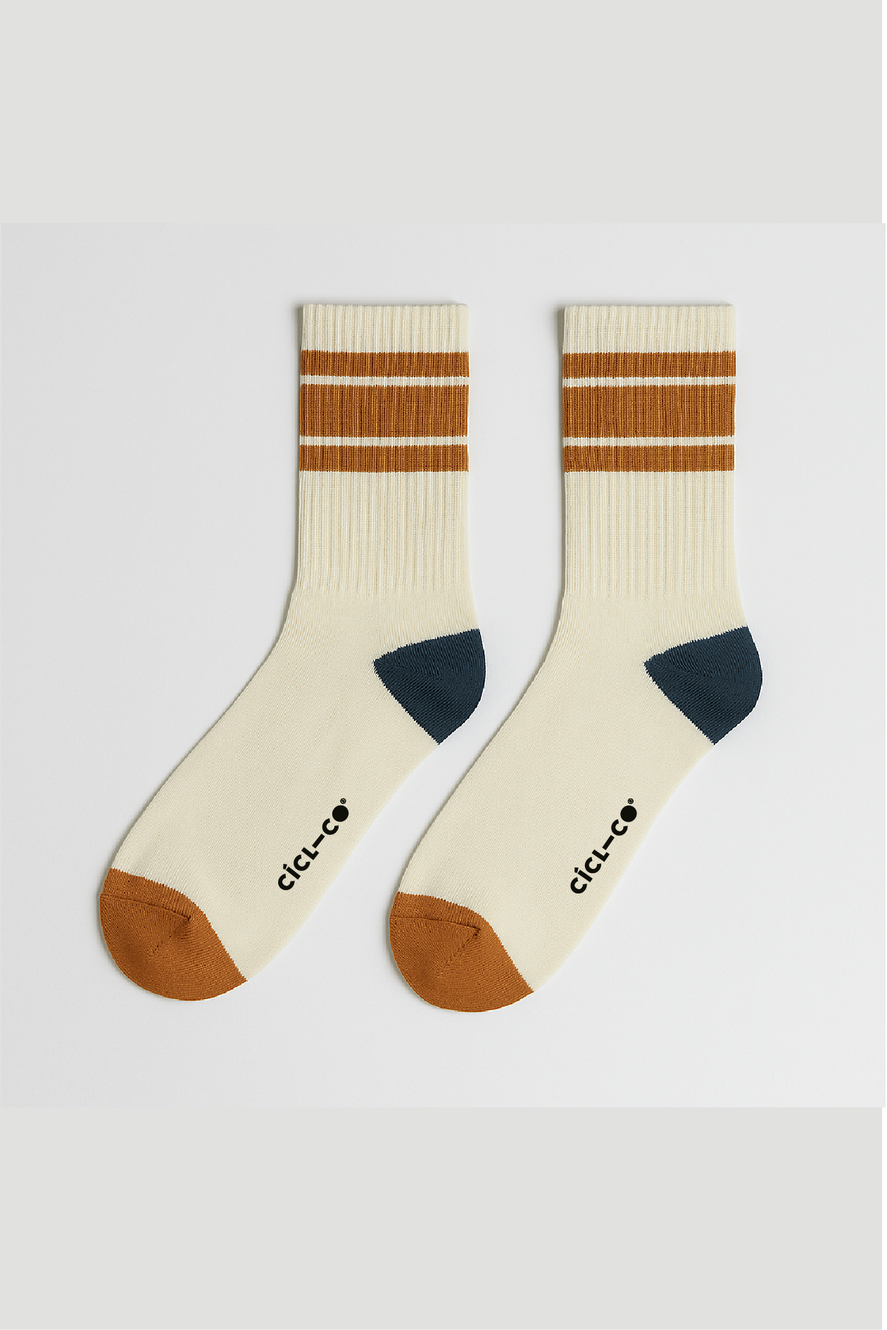 Medias Cortas Blanco Raya Naranja Retro
