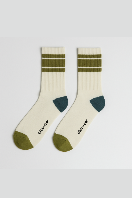 Medias Cortas Blanco Raya Verde Retro