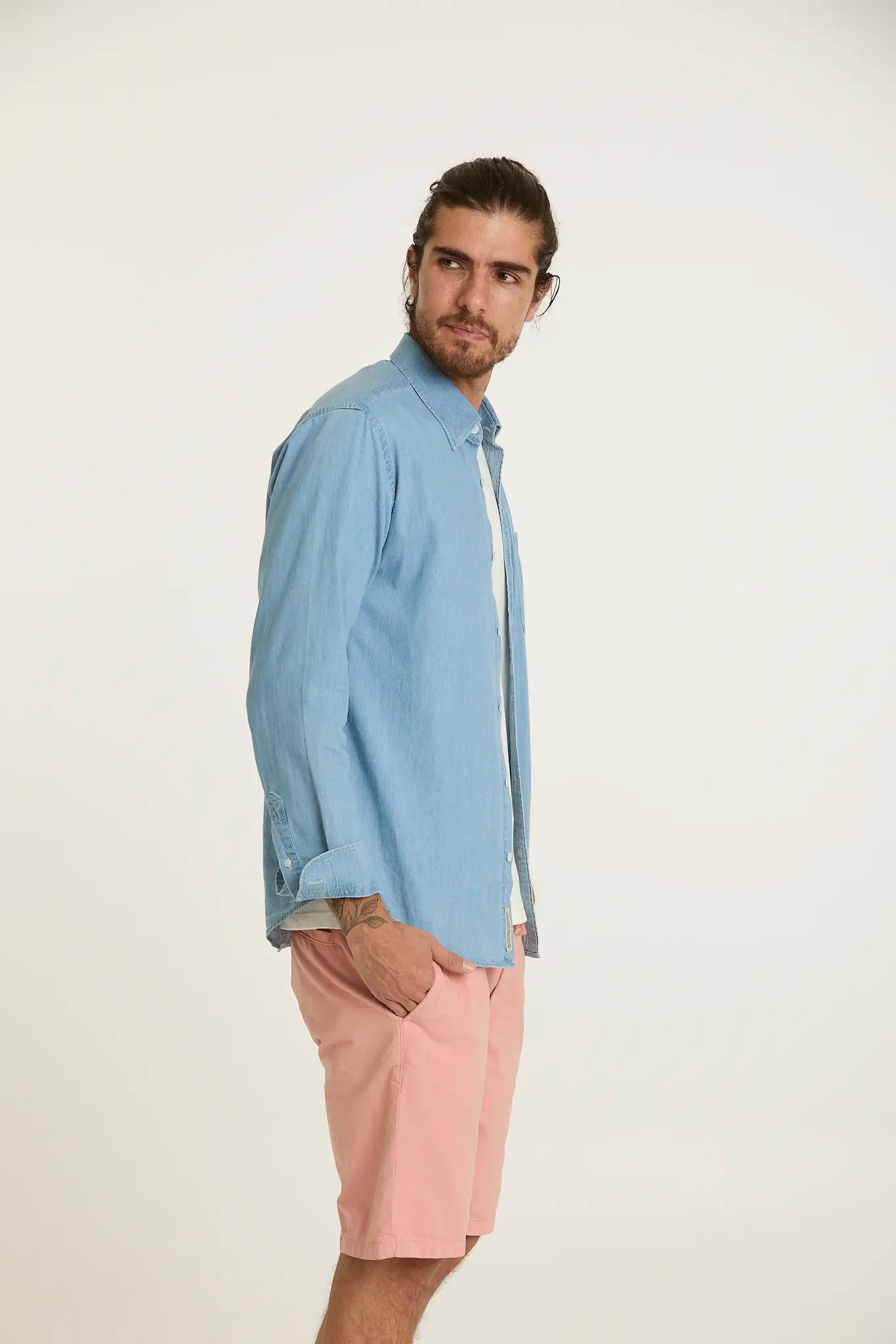 Camisa Jean Button Down Azul Claro