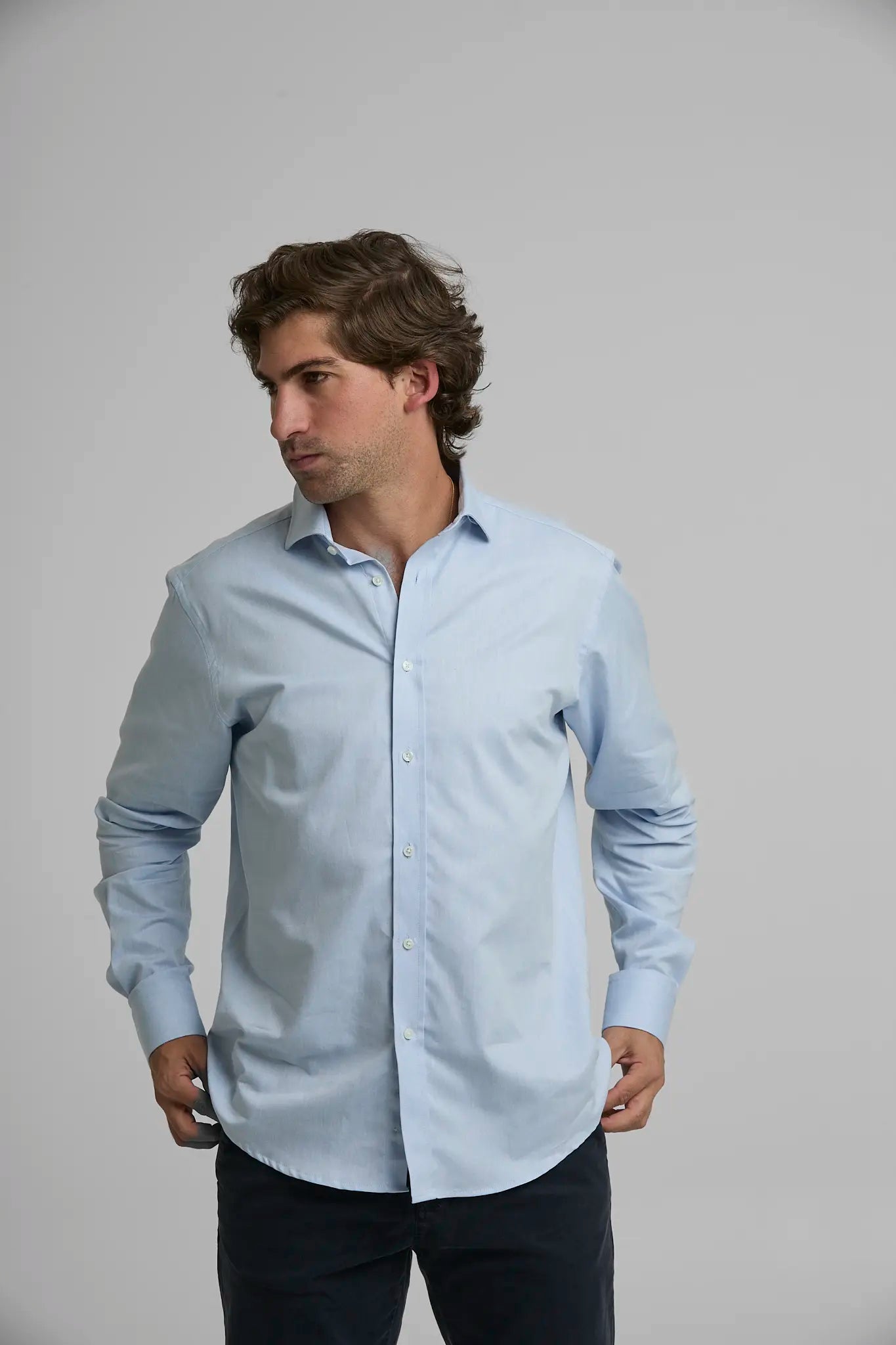 Camisa Hombre Oxford Azul Clara azul — camisa sostenible unisex hecha en Colombia, vista | Cíclico
