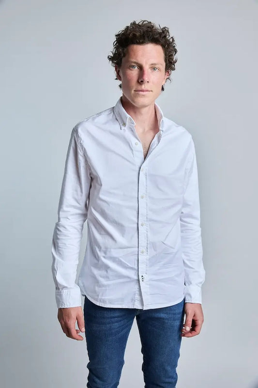 Camisa hombre algodón regular fit manga larga color blanco