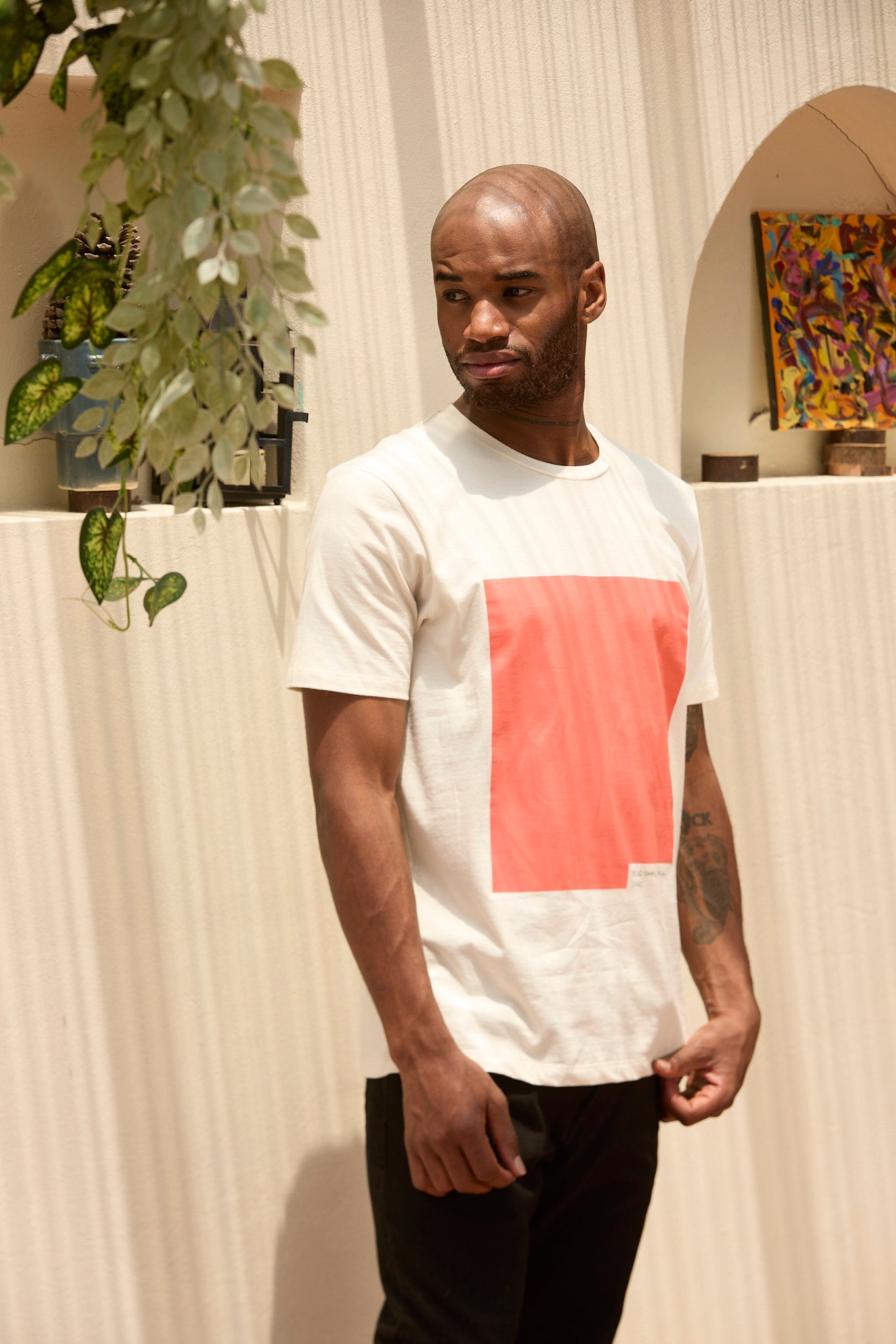 Camiseta hombre algodón orgánico estampado regular fit color blanco