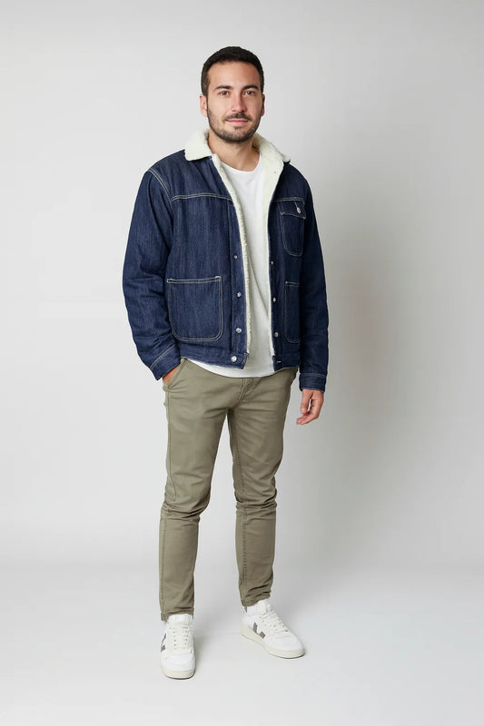 Chaqueta de jean indigo sherpa