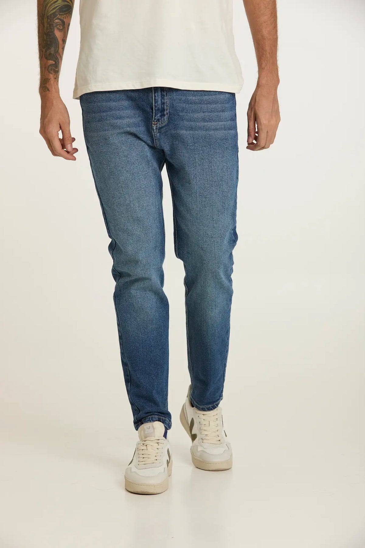 Jeans crop azul medio