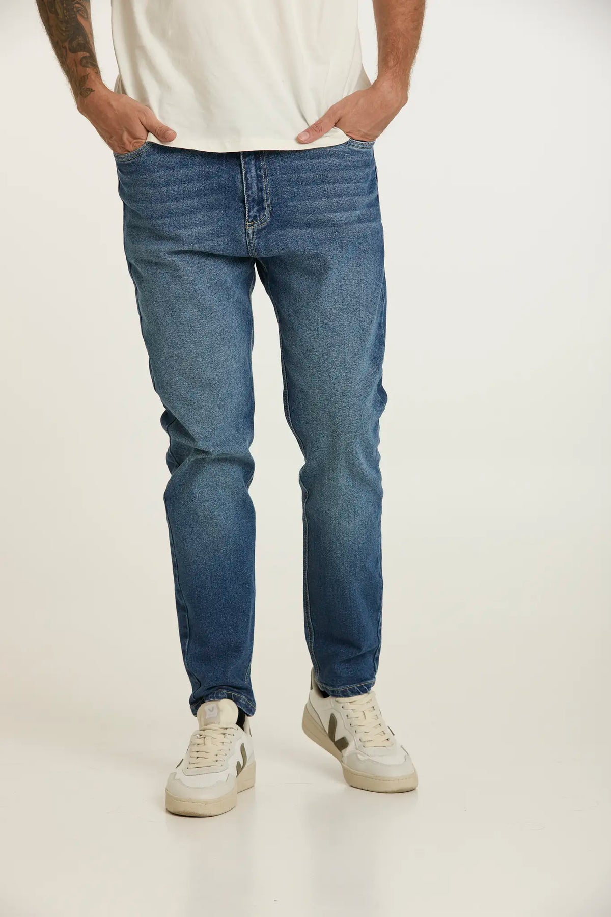 Jeans crop azul medio