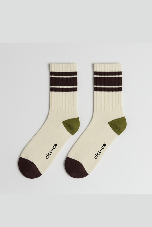 Medias Cortas Blanco Raya Vino Retro