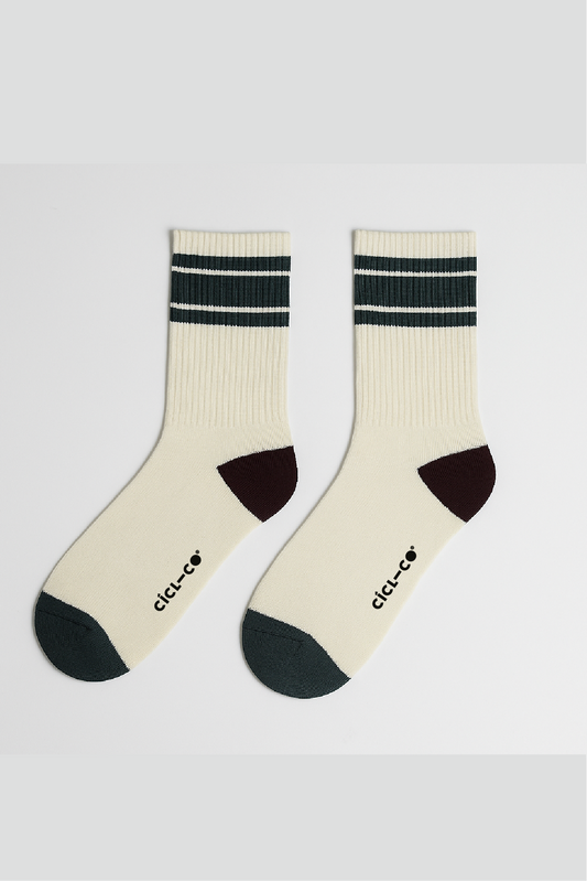 Medias Cortas Blanco Raya Gris Retro