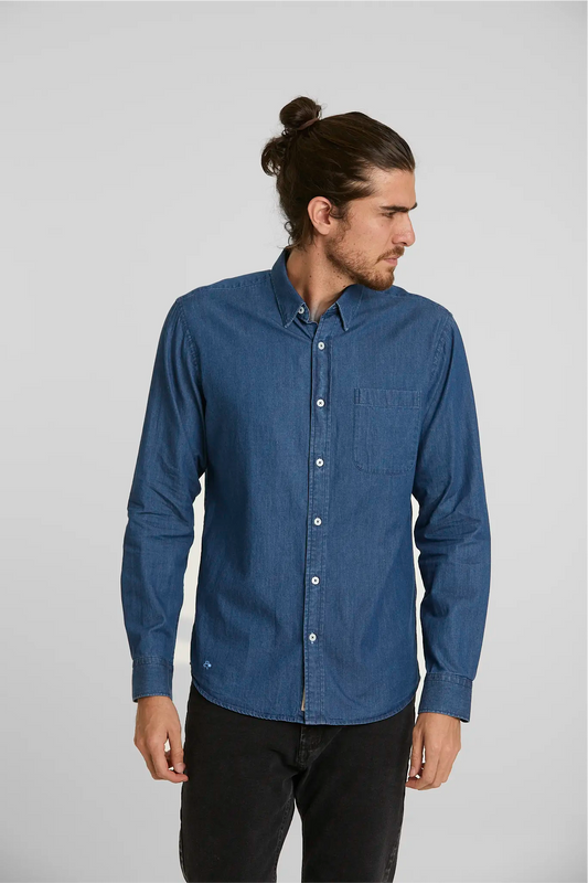 Camisa Jean Button Down Azul Medio