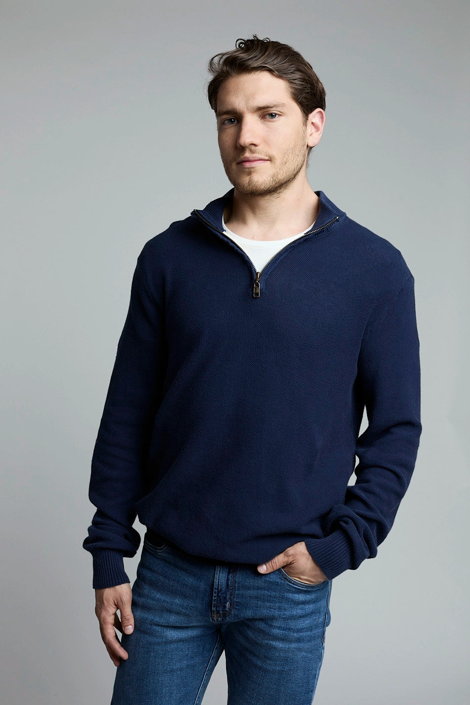 Suéter Tejido Half Zipper azul oscuro