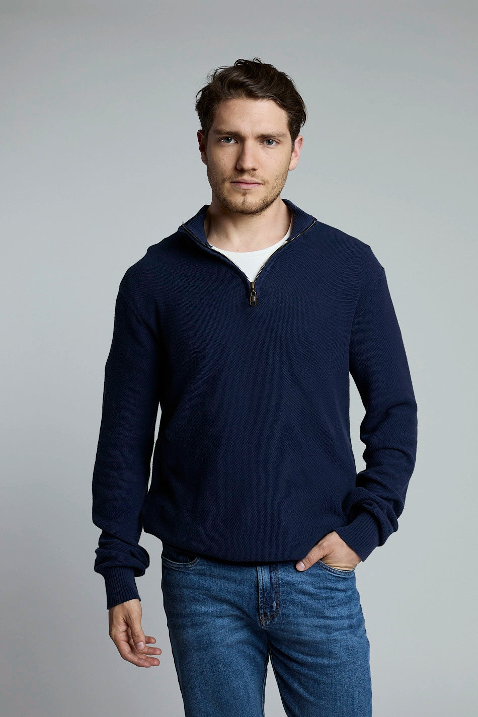 Suéter Tejido Half Zipper azul oscuro