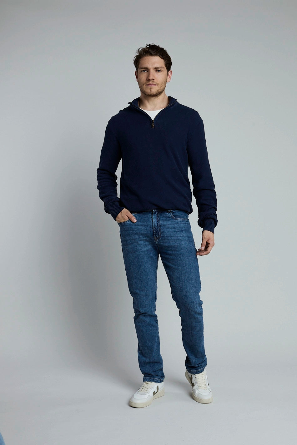 Suéter Tejido Half Zipper azul oscuro