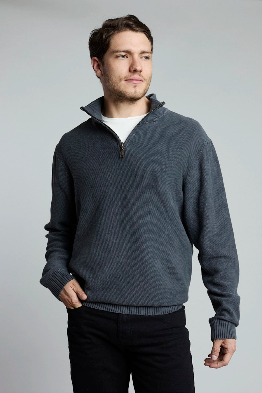 Suéter Tejido Half Zipper gris