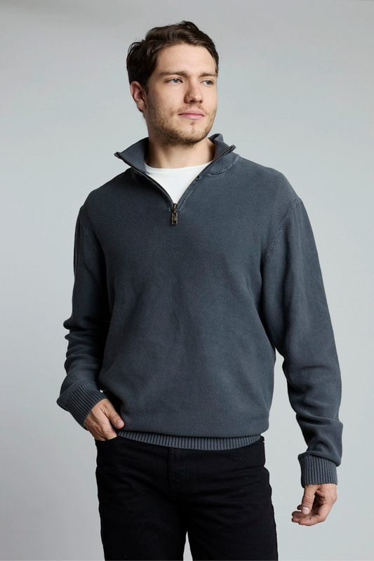 Suéter Tejido Half Zipper gris