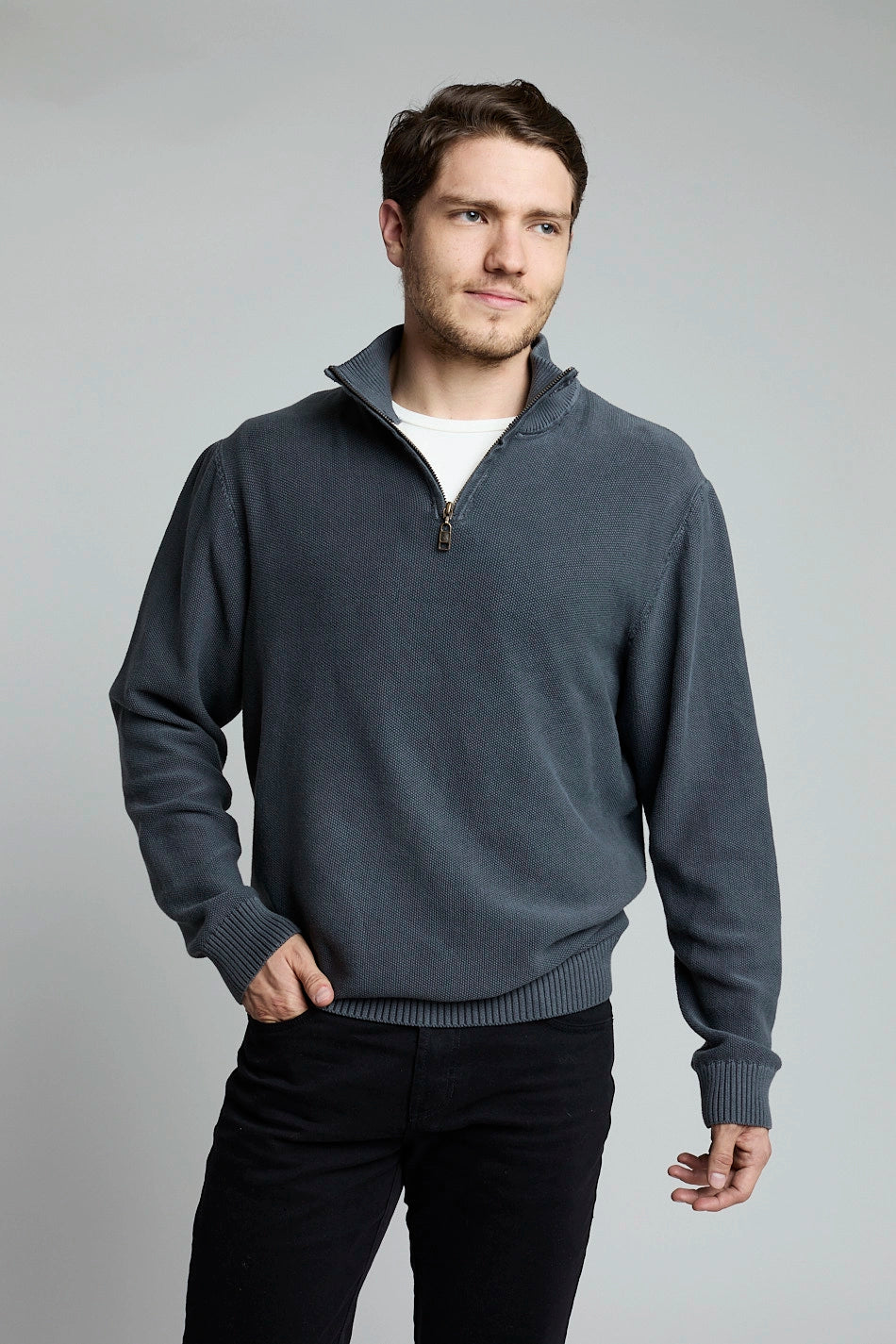 Suéter Tejido Half Zipper gris