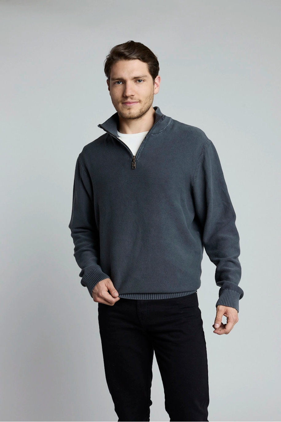 Suéter Tejido Half Zipper gris