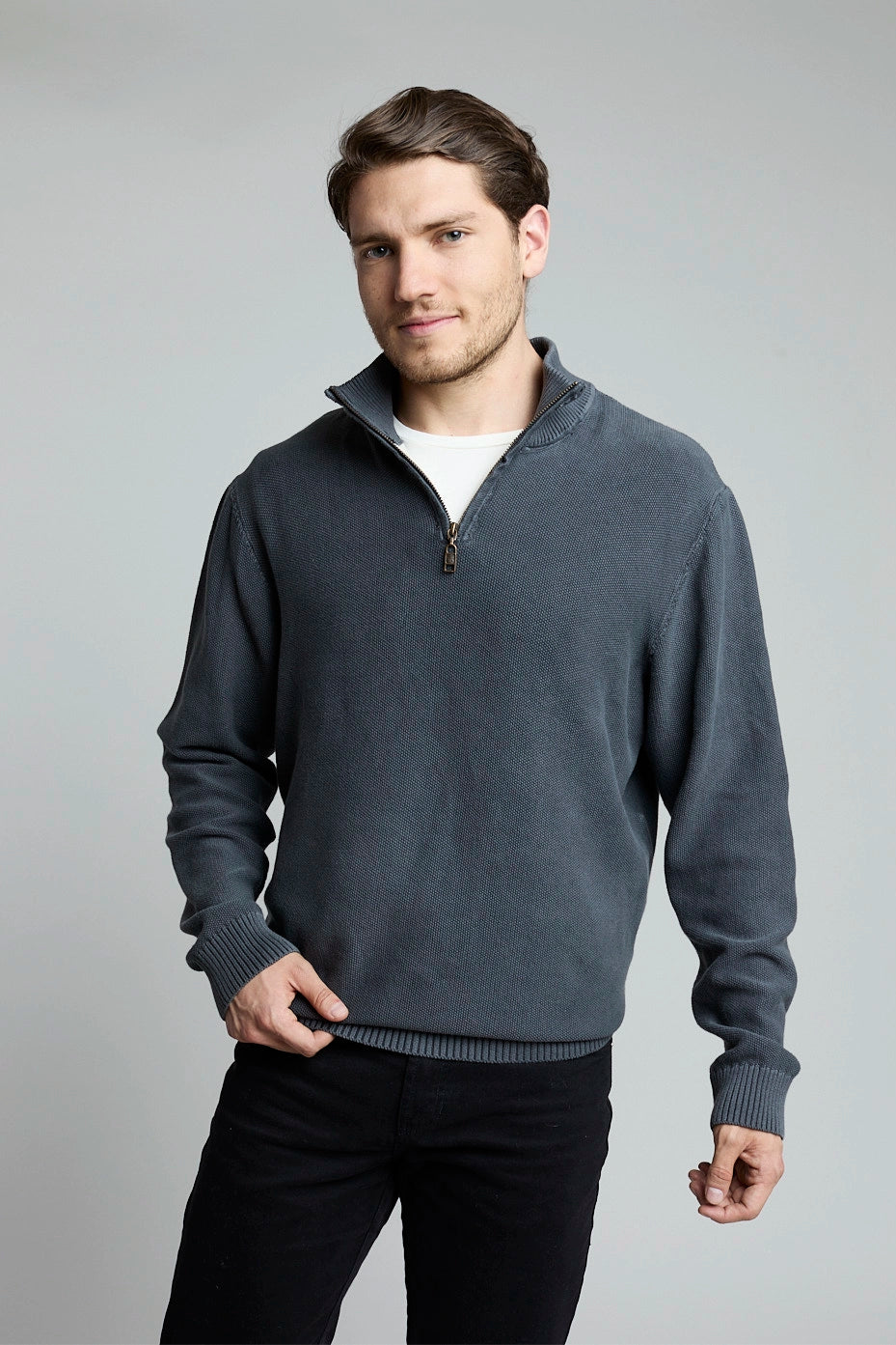 Suéter Tejido Half Zipper gris