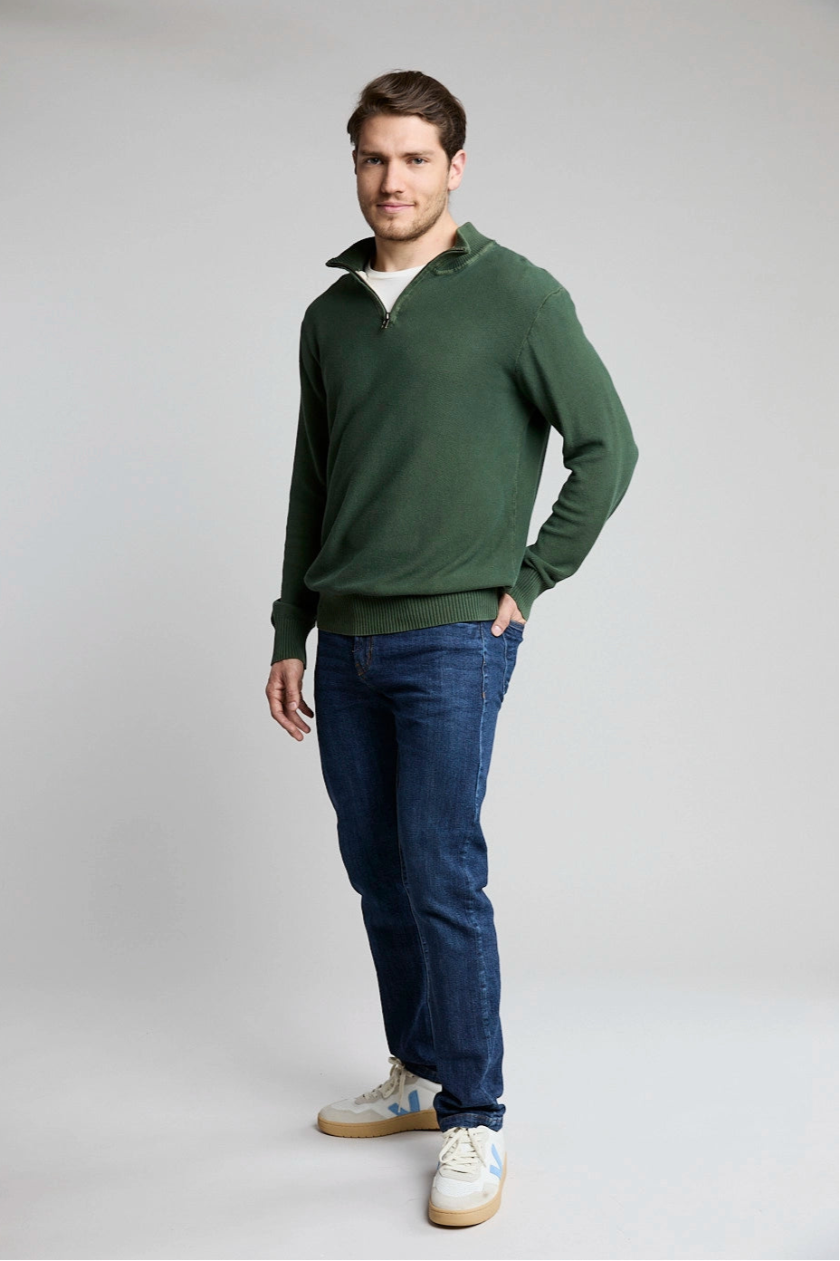 Suéter Tejido Half Zipper verde