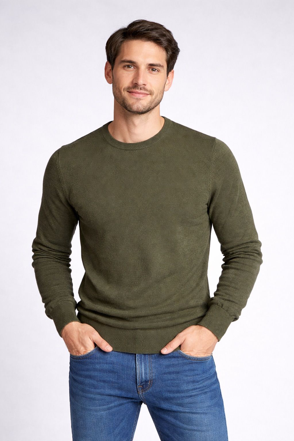 Sueter tejido básico Verde Jaspe verde — suéter tejido sostenible unisex hecha en Colombia, vista frontal | Cíclico