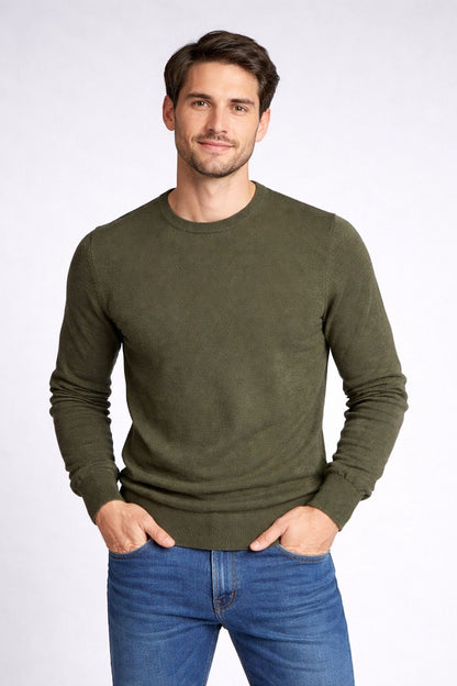 Sueter tejido básico Verde Jaspe verde — suéter tejido sostenible unisex hecha en Colombia, vista frontal | Cíclico