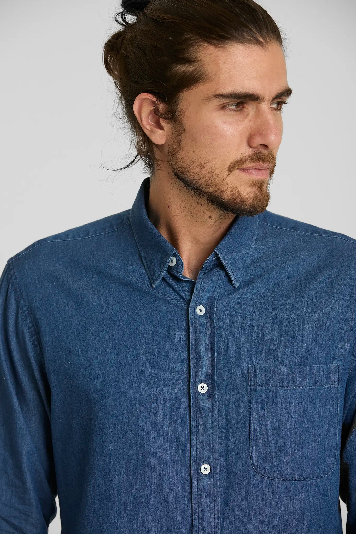 Camisa Jean Button Down Azul Medio