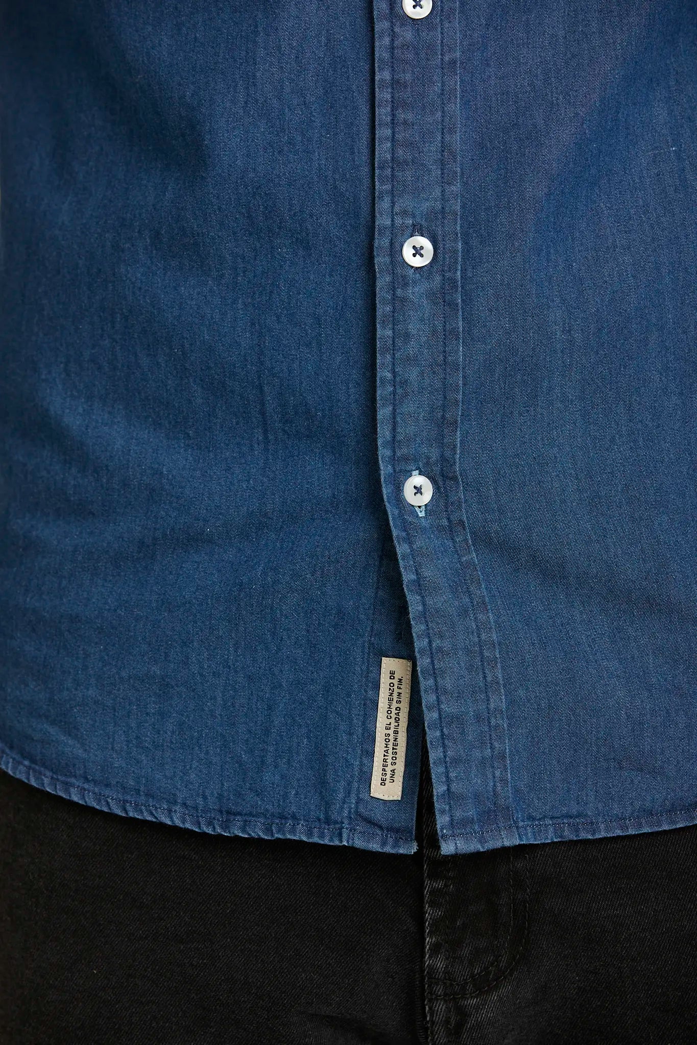 Camisa Jean Button Down Azul Medio