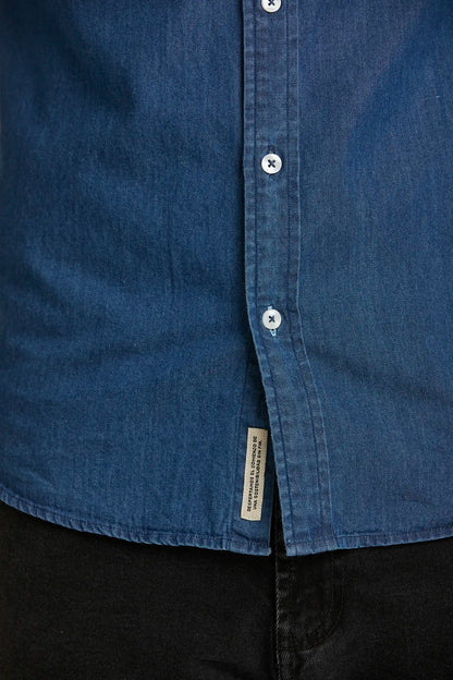 Camisa Jean Button Down Azul Medio