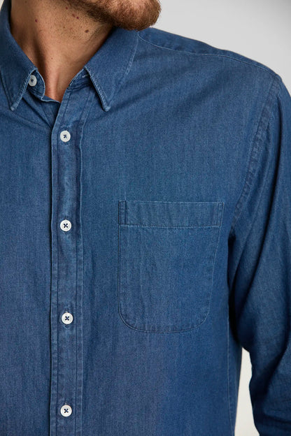 Camisa Jean Button Down Azul Medio
