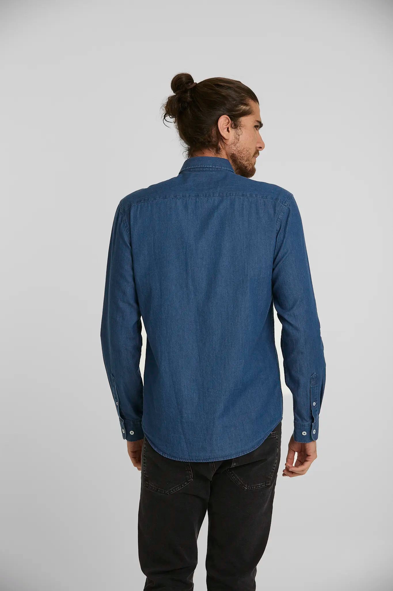 Camisa Jean Button Down Azul Medio